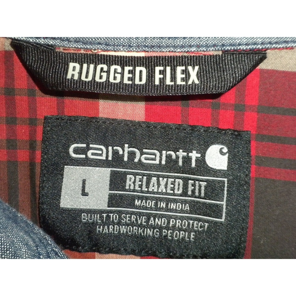 Carhartt Shirt Mens L Red Black Plaid Rugged Flex Relaxed Lightweight Workwear - Picture 5 of 9
